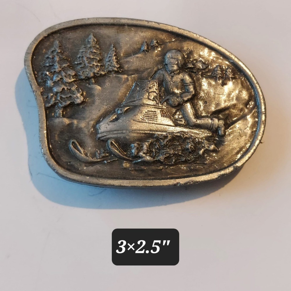 Vintage 1977 Snowmobile Outdoor Scene Belt Buckle Bergamot Brass Works S# E-85